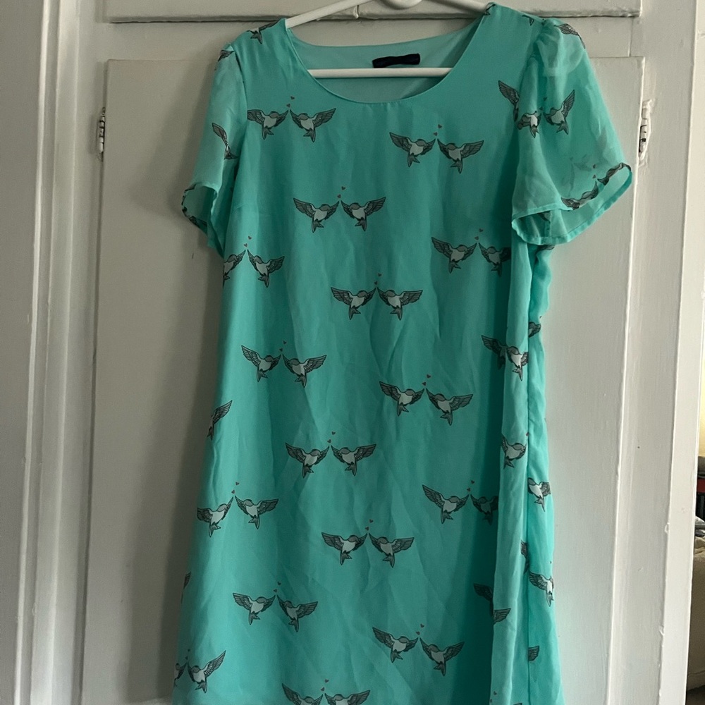 Long vintage style mod dress with birds very retro and romantic